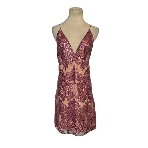 Free People Pink Sequin Dress Party Mini Spaghetti Strap Shift Size 14 - Picture 10 of 15